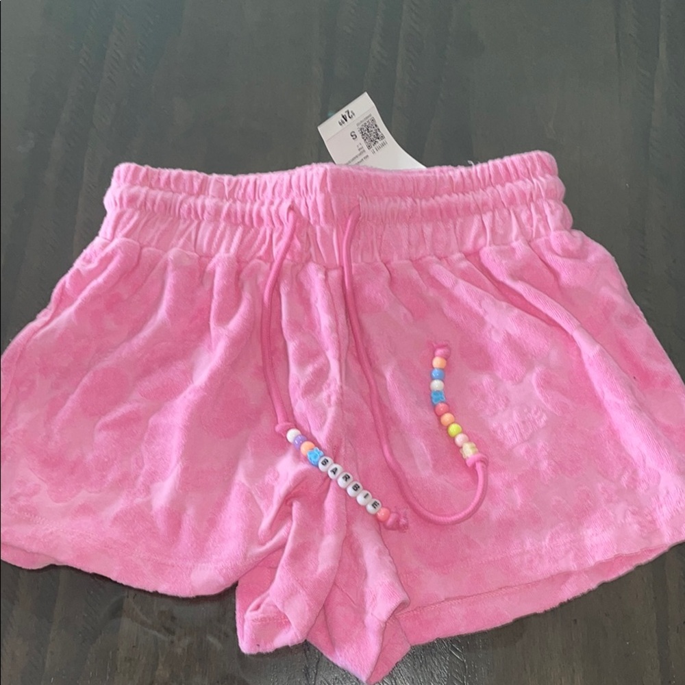Pink Beaded Drawstring Shorts